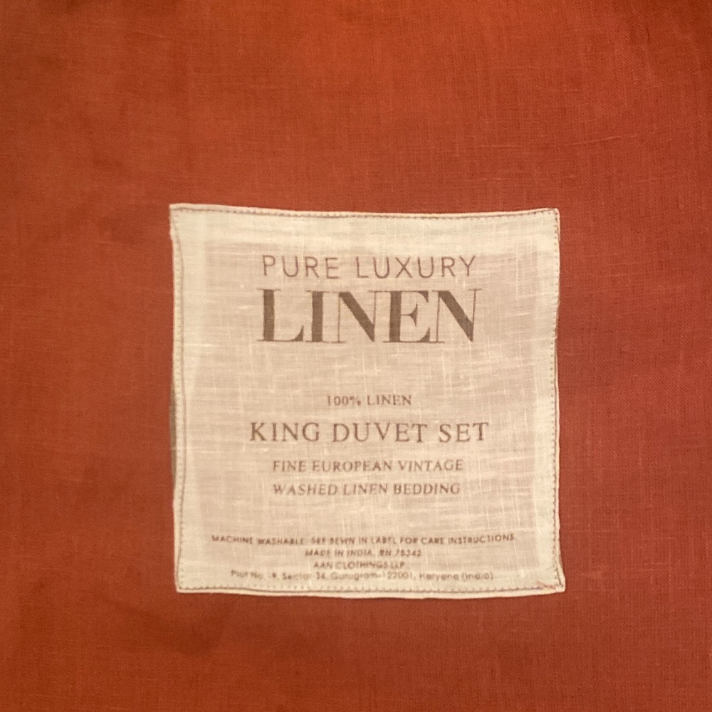 Pure Luxury 100% Linen King Duvet SET  NWOT orange